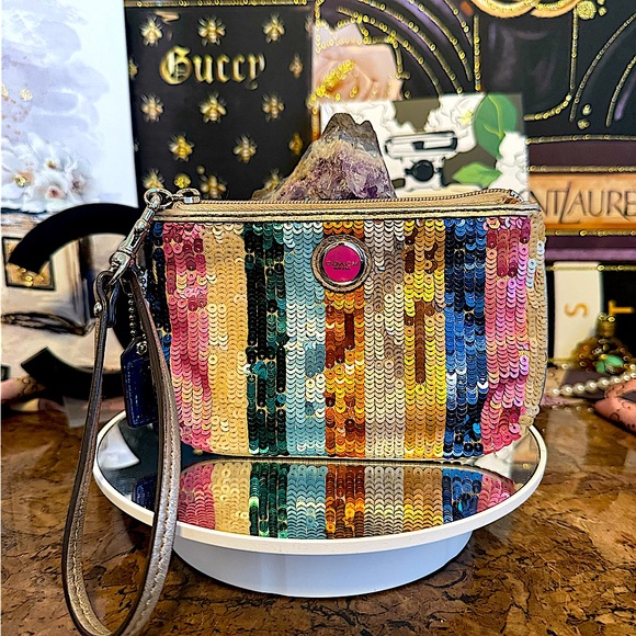 Coach Handbags - Coach RARE Legacy Sequin Stripes Wristlet